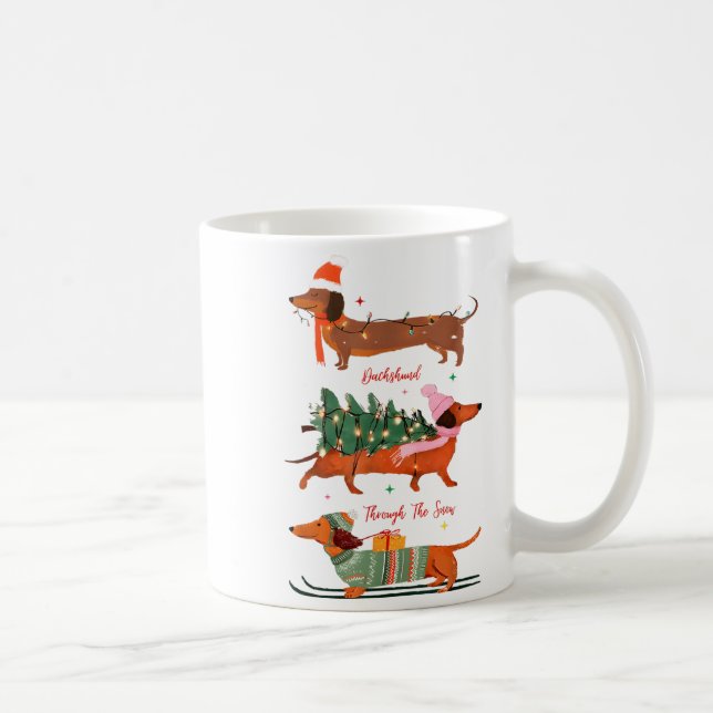 Dashing Through The Snow Christmas Wiener Dog Holi Kaffemugg (Höger)