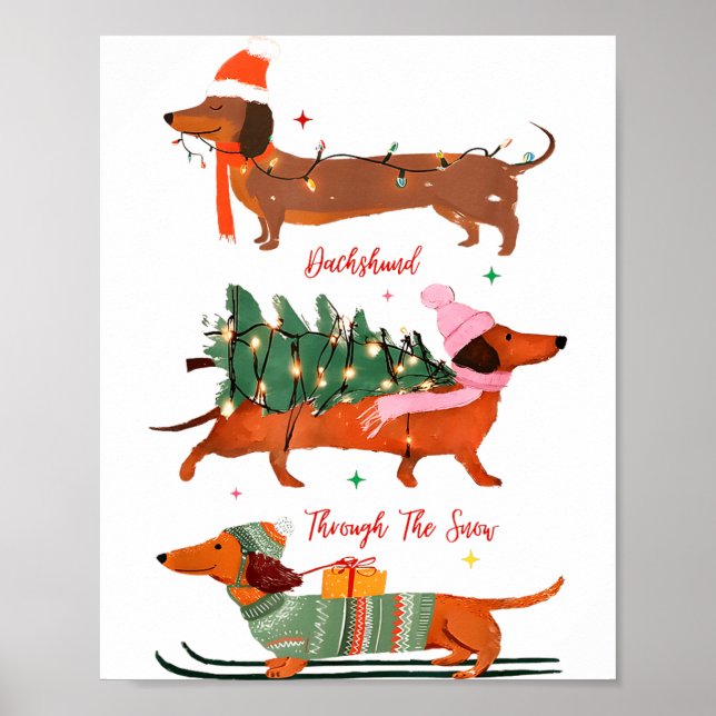 Dashing Through The Snow Christmas Wiener Dog Holi Poster (Framsidan)