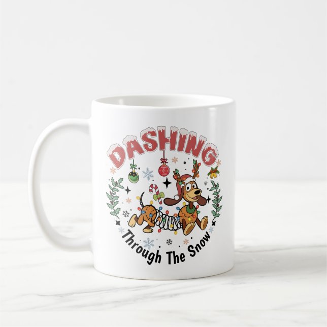 Dashing Through the Snow Funny Dachshund Dog Xmas Kaffemugg (Vänster)