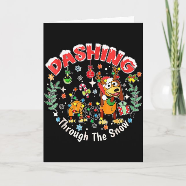 Dashing Through The Snow, Rolig Jul Hund  Kort (Framsida)