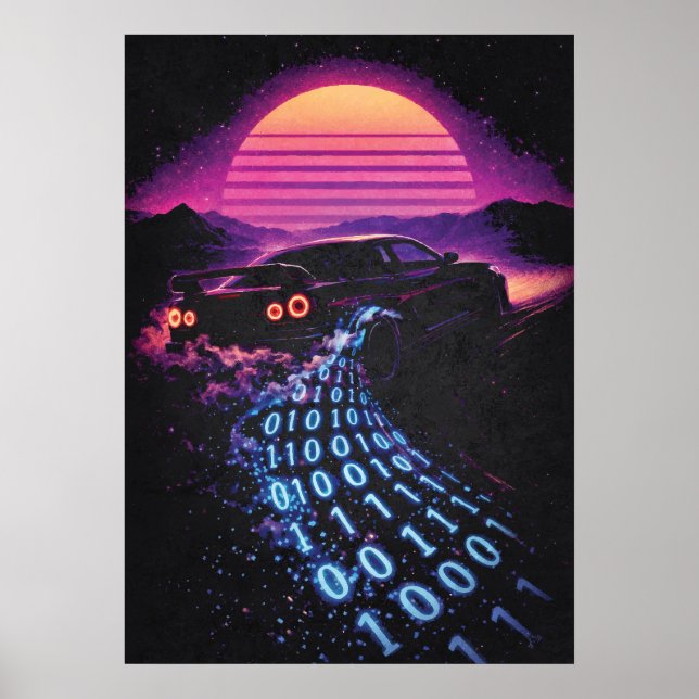 Data-Drift - Retro Car Synthwave Sports Car Lover Poster (Framsidan)