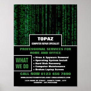 Data Skärm Computer Reparation Specialist Reklam Poster