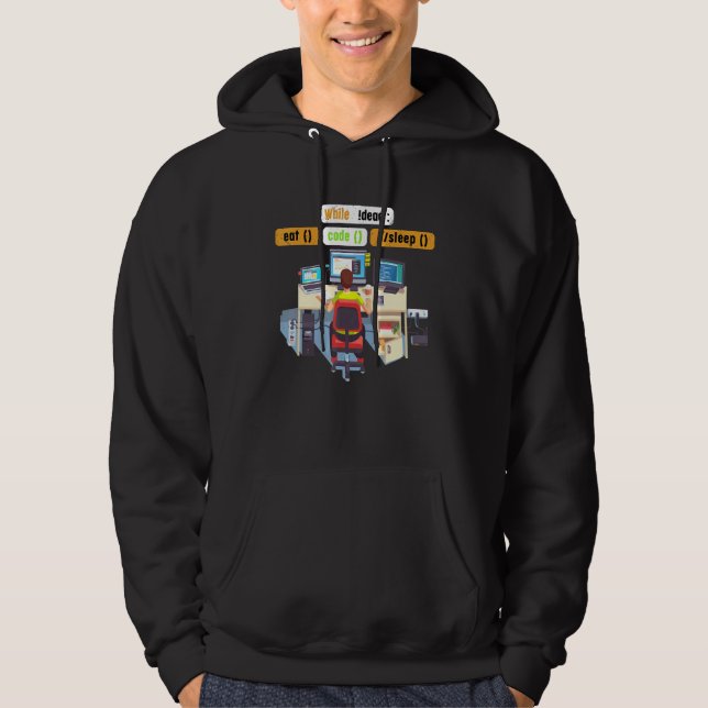 Datavetenskap Python Kodare Äta Kod Sova Humor Hoodie (Framsida)