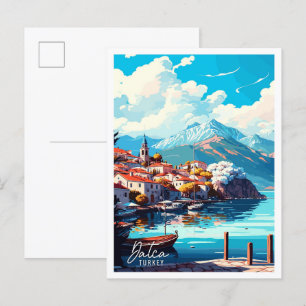 Datca Turkey vintage resor illustration Vykort