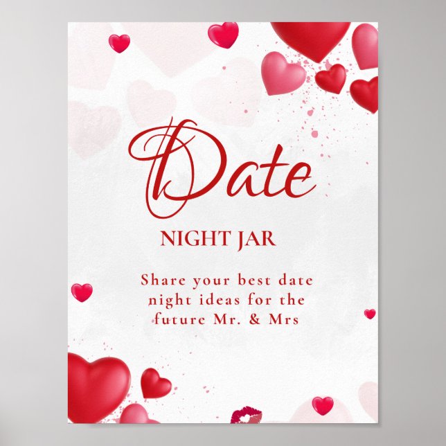 Date Night valentine Bridal Shower wedding Sign Poster (Framsidan)
