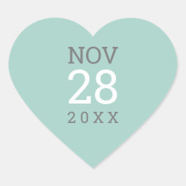 DATE STACK, enkel modern pastel grått mint Hjärtformat Klistermärke