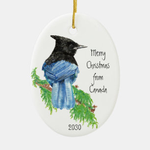 Dated God jul från Canada Stellar Jay Bird Julgransprydnad Keramik