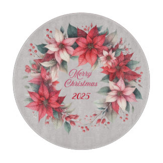 Dated Poinsettia Christmas Cutting Board