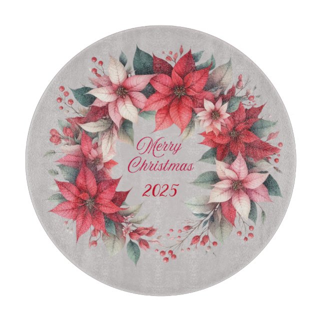 Dated Poinsettia Christmas Cutting Board (Framsidan)
