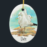 Dated, Watercolor Fiskmås, Beach, Shore, Bird Julgransprydnad Keramik<br><div class="desc">Anpassningsbar Dated,  Watercolor Fiskmås Bird,  Animal,  för dem som love birds och vatten,  oceaner,  hav,  floder och stränder</div>