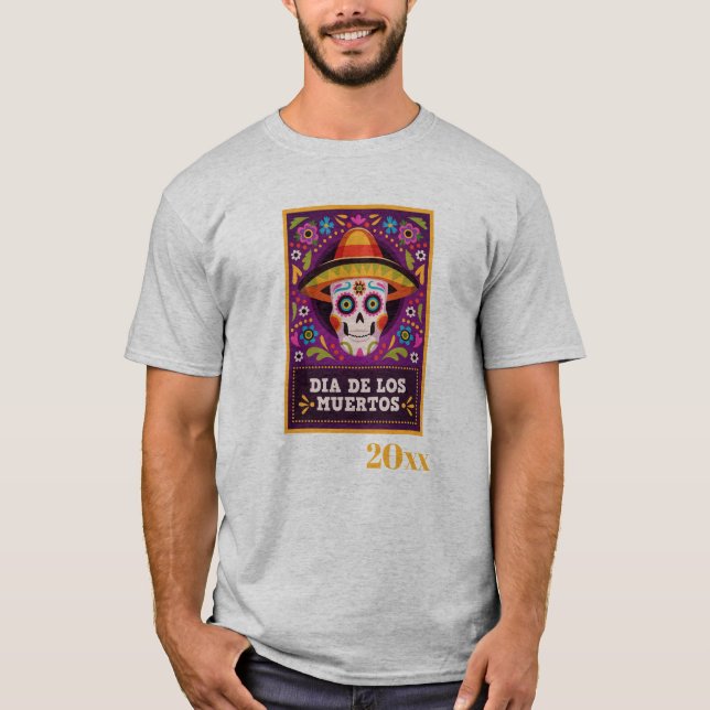 Daterad Dia De Los Muertos T Shirt (Framsida)