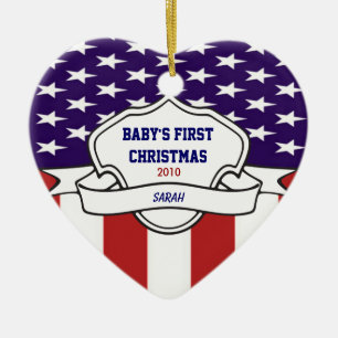 Daterat beställnings- foto för patriotisk Babys Julgransprydnad Keramik