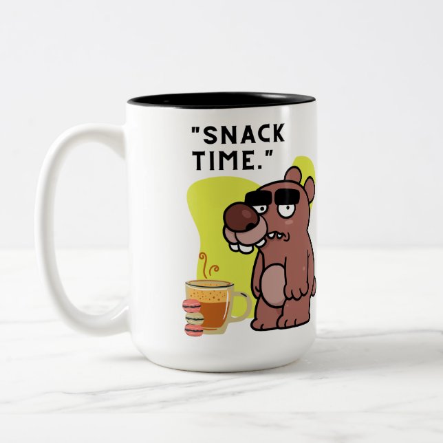 DÅTID FÖR SNACK!- DJUR-ROLIKT-KAFFE-KAKOR Två-Tonad MUGG (Vänster)