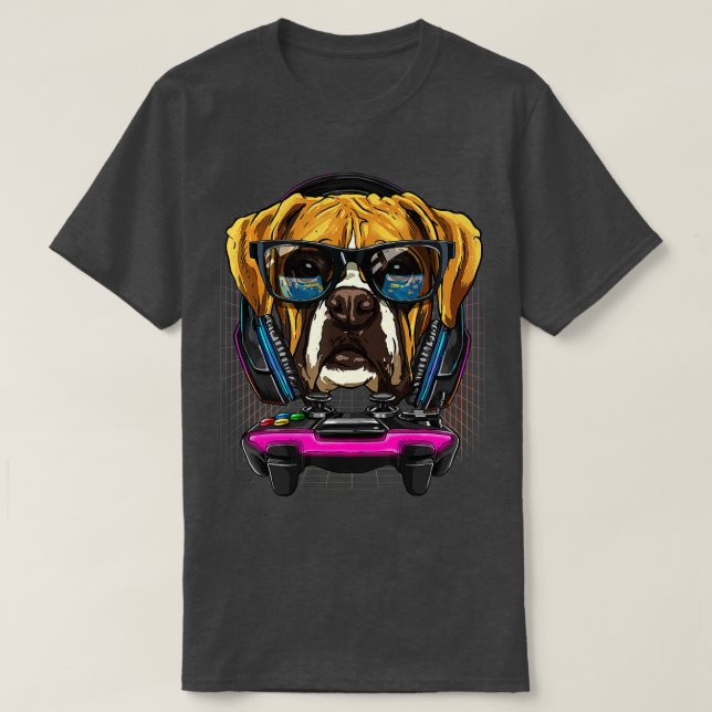 Dator Boxer Hund Video Game Älskare Gaming T Shirt (Design framsida)