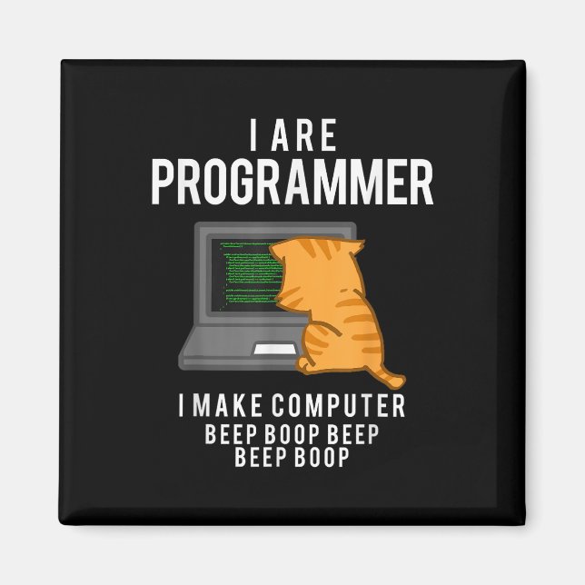 Dator Cat Programmer Funny Coder Memmer Magnet (Framsidan)