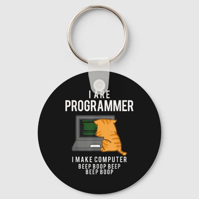 Dator Cat Programmer Funny Coder Memmer Nyckelring (Framsida)