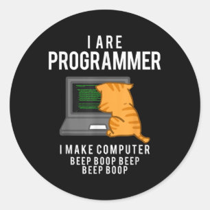 Dator Cat Programmer Funny Coder Memmer Runt Klistermärke