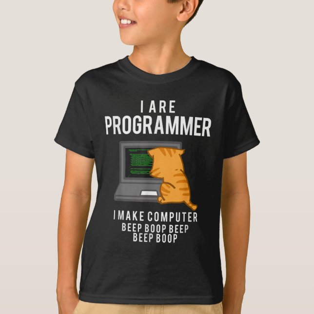 Dator Cat Programmer Funny Coder Memmer T Shirt (Framsida)