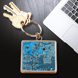 Dator Geek Circuit Board Blue Fyrkantig Silverfärgad Nyckelring