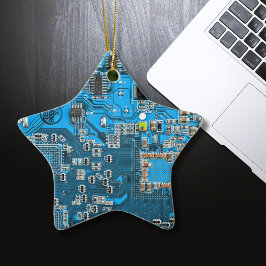 Dator Geek Circuit Board Blue Julgransprydnad Keramik