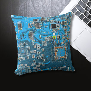 Dator Geek Circuit Board Blue Kudde