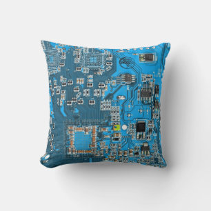 Dator Geek Circuit Board Blue Kudde