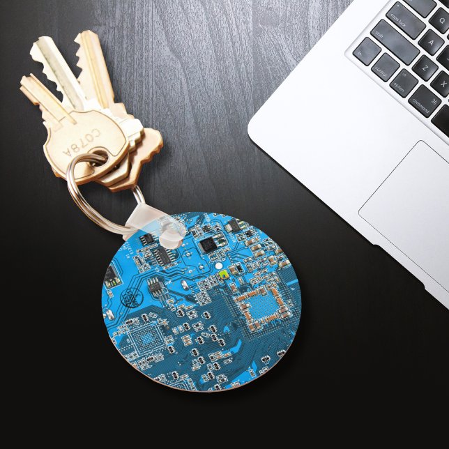 Dator Geek Circuit Board Blue Nyckelring (Skapare uppladdad)