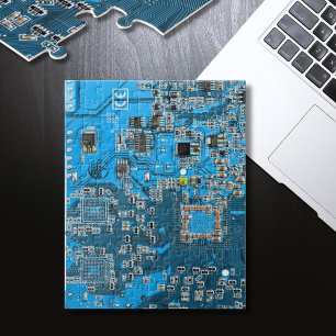 Dator Geek Circuit Board Blue Pussel