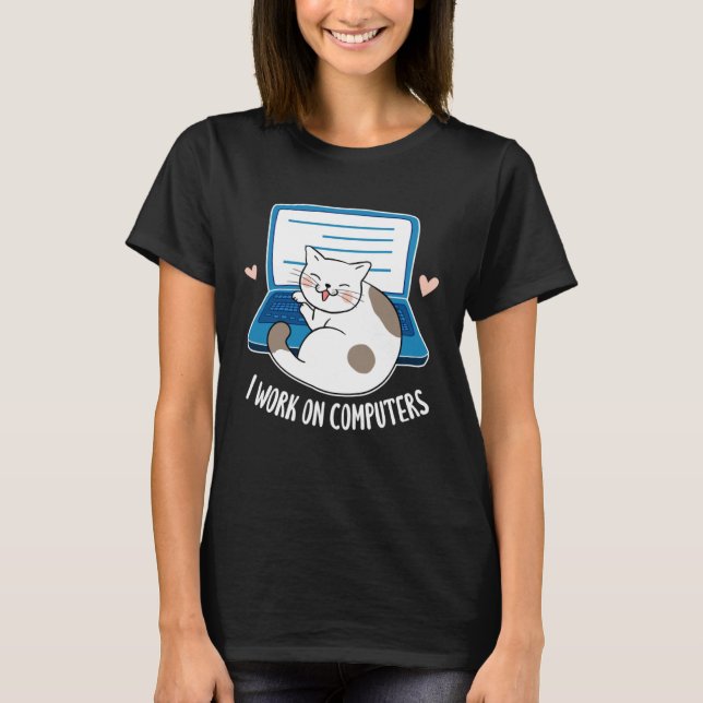 Dator Katt Programmerare Utvecklare Programmerings T Shirt (Framsida)