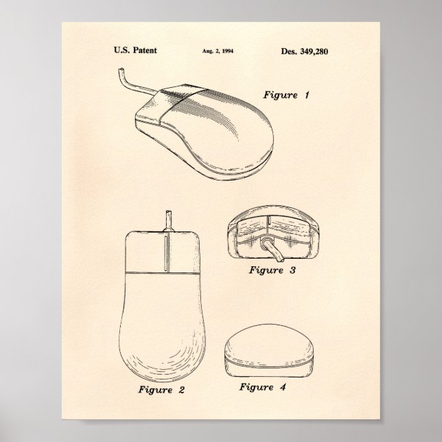 Dator Mouse 1994 Patent Art Old Peper Poster (Framsidan)