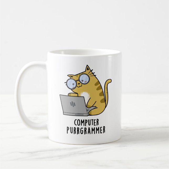 Dator Purr grammer Funny Cat Pun Kaffemugg (Vänster)