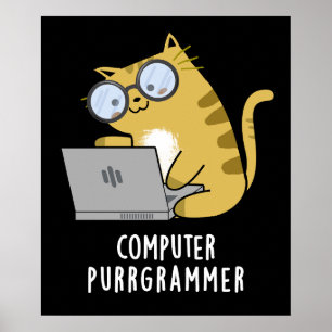 Dator Purr grammer Funny Cat Pun Mörk BG Poster