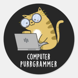 Dator Purr grammer Funny Cat Pun Mörk BG Runt Klistermärke