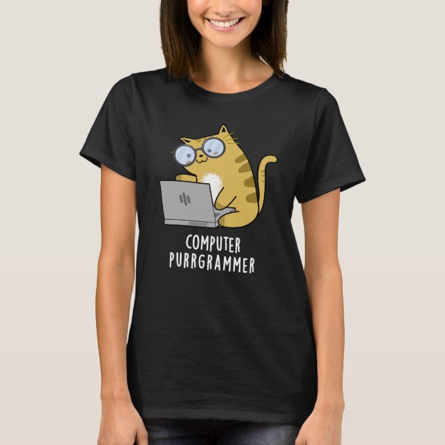 Dator Purr grammer Funny Cat Pun Mörk BG T Shirt (Framsida)