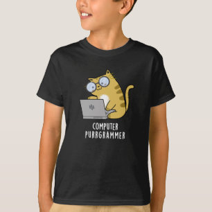 Dator Purr grammer Funny Cat Pun Mörk BG T Shirt