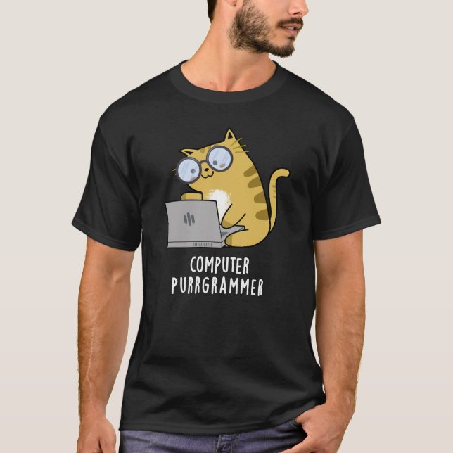 Dator Purr grammer Funny Cat Pun Mörk BG T Shirt (Framsida)