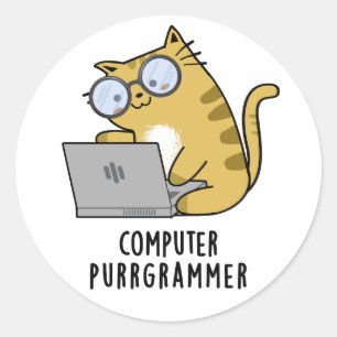 Dator Purr grammer Funny Cat Pun Runt Klistermärke