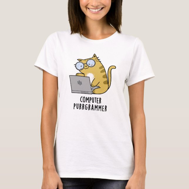 Dator Purr grammer Funny Cat Pun T Shirt (Framsida)