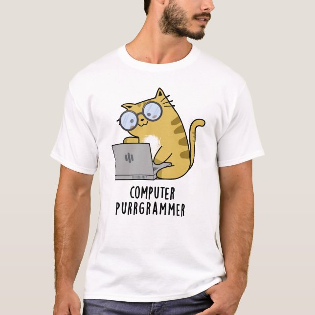 Dator Purr grammer Funny Cat Pun T Shirt (Framsida)
