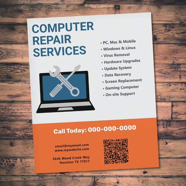 Datoreparationsservice Orange Flygblad (Computer Repair Services Orange Flyer)