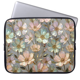 Datorfodral med blommotiv Pastellfärgade blommor M