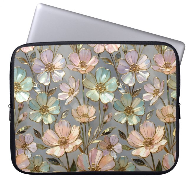 Datorfodral med blommotiv Pastellfärgade blommor M (Framsidan)