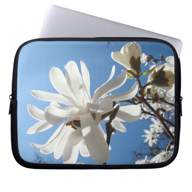 Datorfodral natur Vit Magnolia Blå Himmel (Framsidan)
