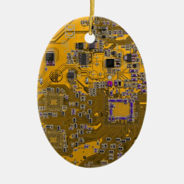 Datorgeek kretskort ljus orange julgransprydnad keramik (Framsidan)