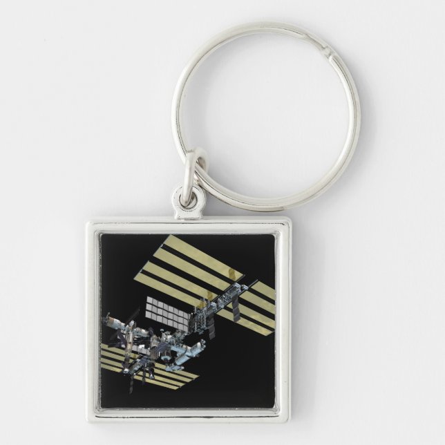 Datorgenererad vy 10 fyrkantig silverfärgad nyckelring (Framsidan)