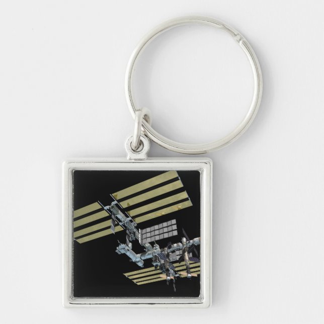 Datorgenererad vy 11 fyrkantig silverfärgad nyckelring (Framsidan)