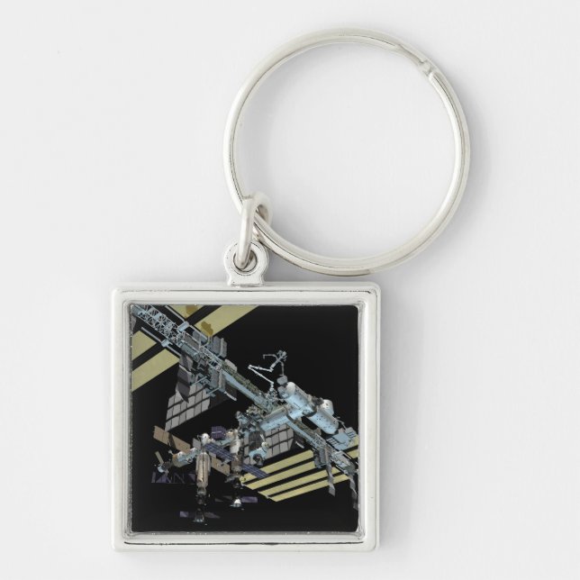 Datorgenererad vy 12 fyrkantig silverfärgad nyckelring (Framsidan)