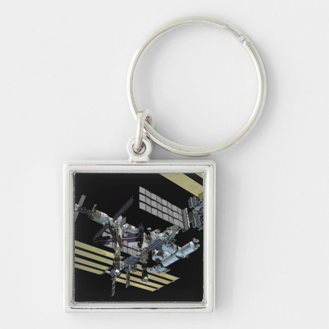 Datorgenererad vy 14 fyrkantig silverfärgad nyckelring (Framsidan)