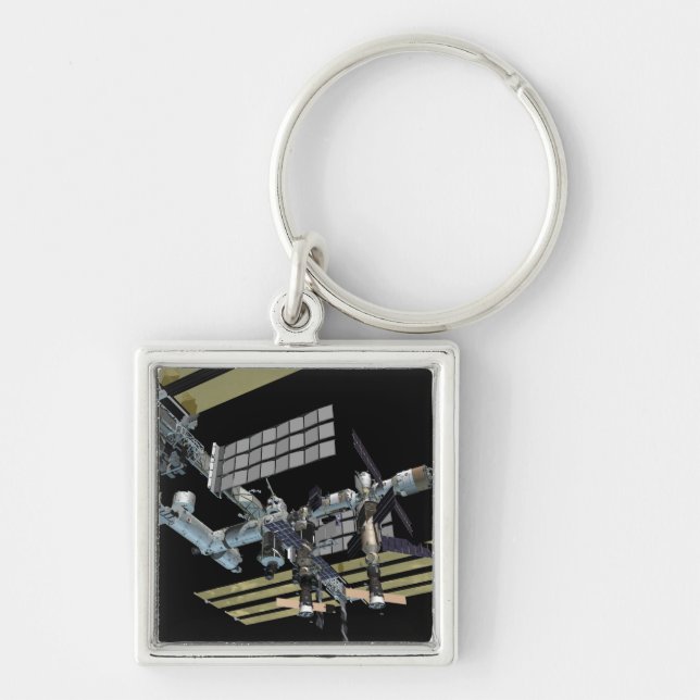 Datorgenererad vy 15 fyrkantig silverfärgad nyckelring (Framsidan)