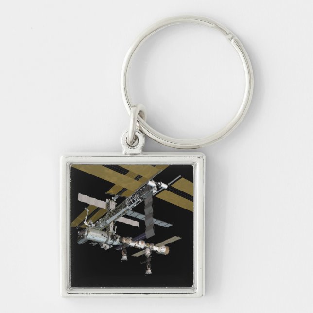 Datorgenererad vy 17 fyrkantig silverfärgad nyckelring (Framsidan)